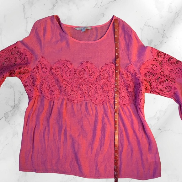 VALERIE STEVENS Women's Pink Crochet Paisley Lace Boho Bell Sleeve Top XL - Picture 12 of 14